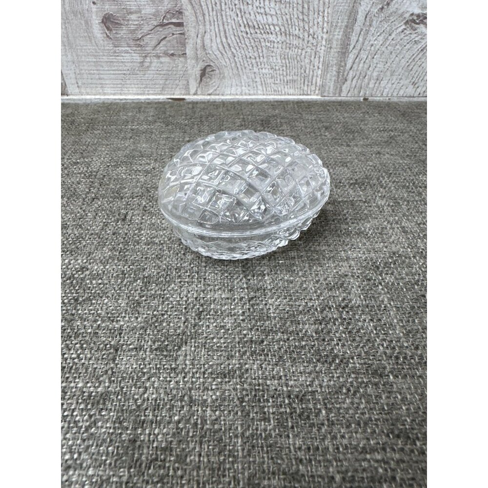 Vintage Clear Crystal Glass Oval Egg Shape Trinket Box w/ Lid 3 inch
